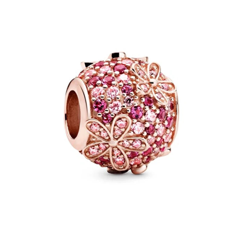 Sparkling Rose Gold Family Tree & Flower Charm Bead for European Silver Bracelet YY0161