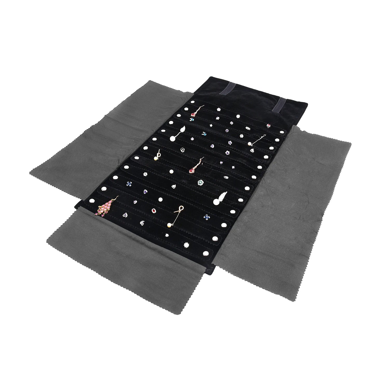 Elegant Velvet Travel Jewelry Organizer Roll For Necklaces Bracelets Rings
