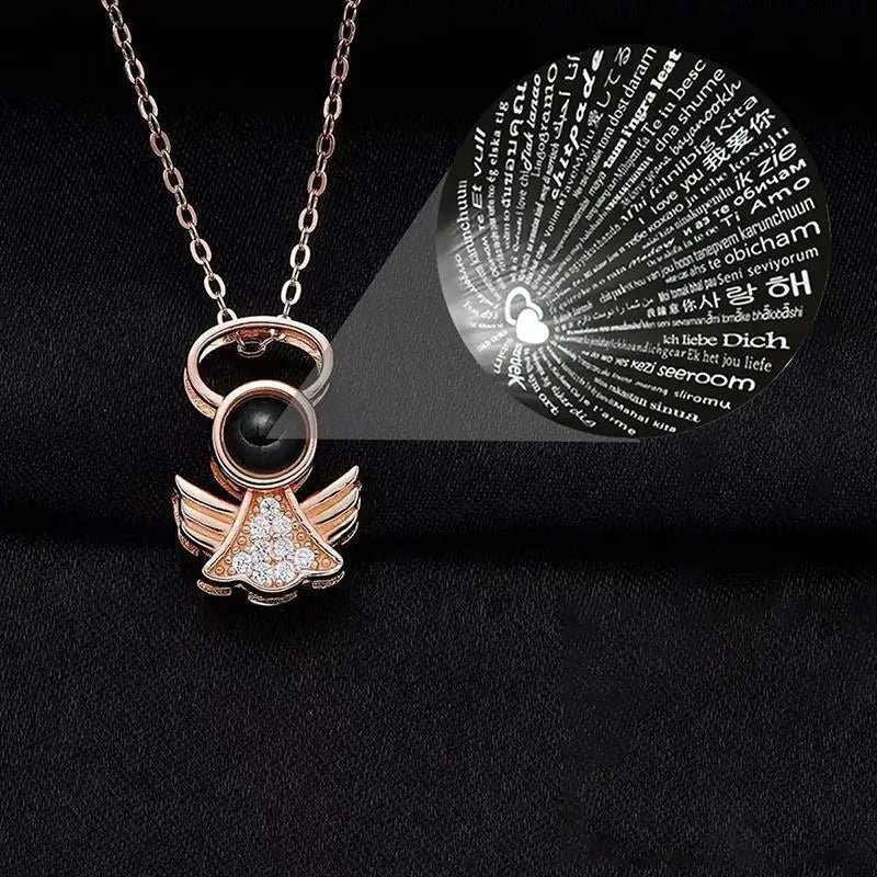 Angel Necklace with 100 Language I Love You Projection Pendant Romantic Gift for Girlfriend Mom 2024
