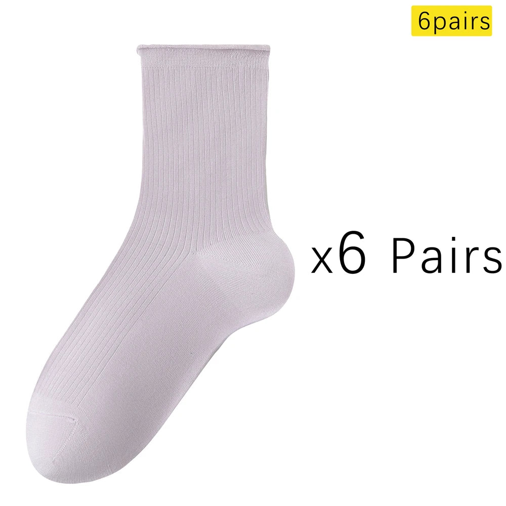 6 Pairs Modal Mid Calf Women Socks Mesh Ventilated Stretch