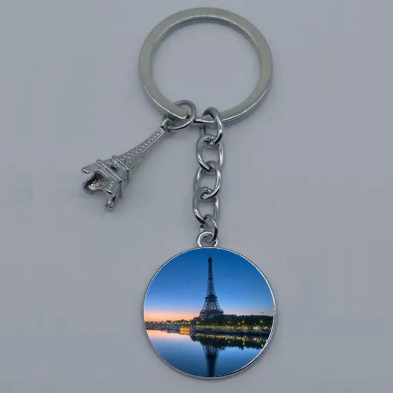 Paris Eiffel Tower Glass Pendant Keychain for Women with Artistic Design