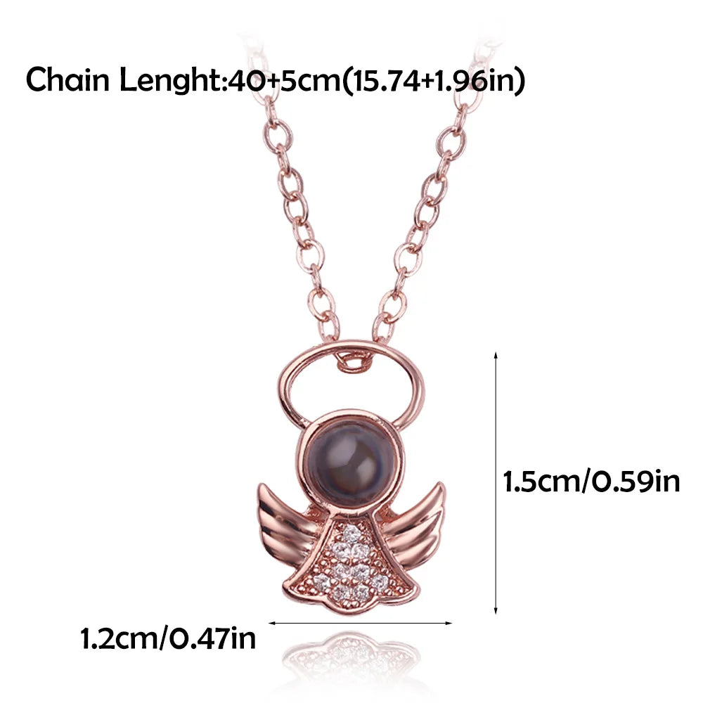 Angel Necklace with 100 Language I Love You Projection Pendant Romantic Gift for Girlfriend Mom 2024