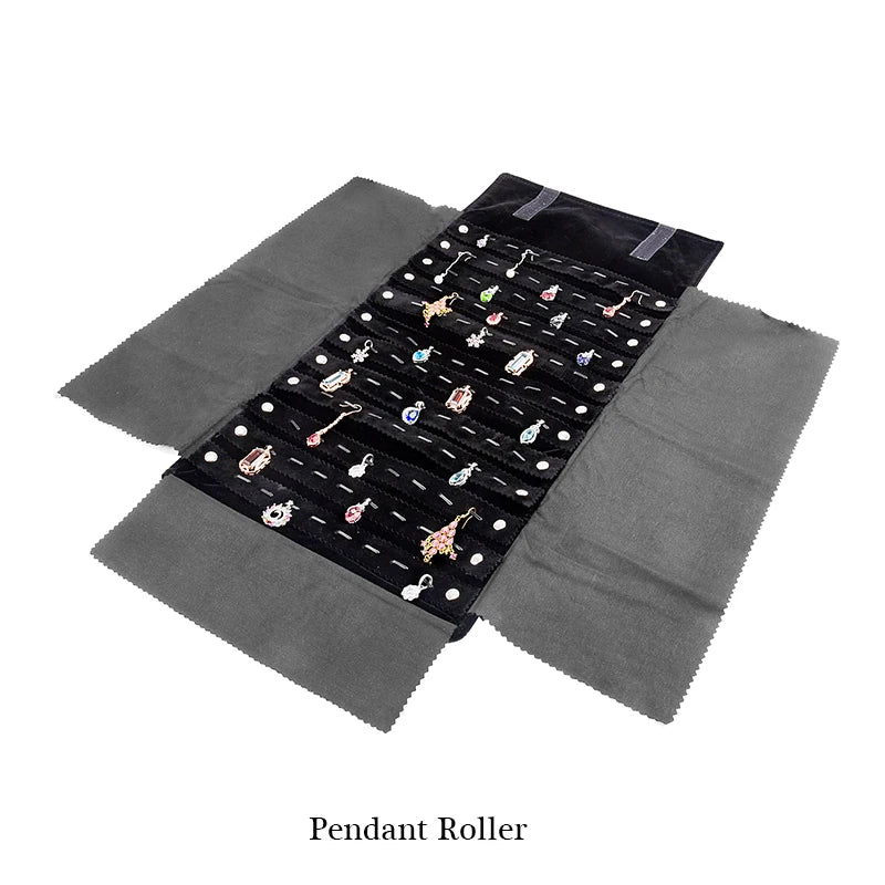 Elegant Velvet Travel Jewelry Organizer Roll For Necklaces Bracelets Rings
