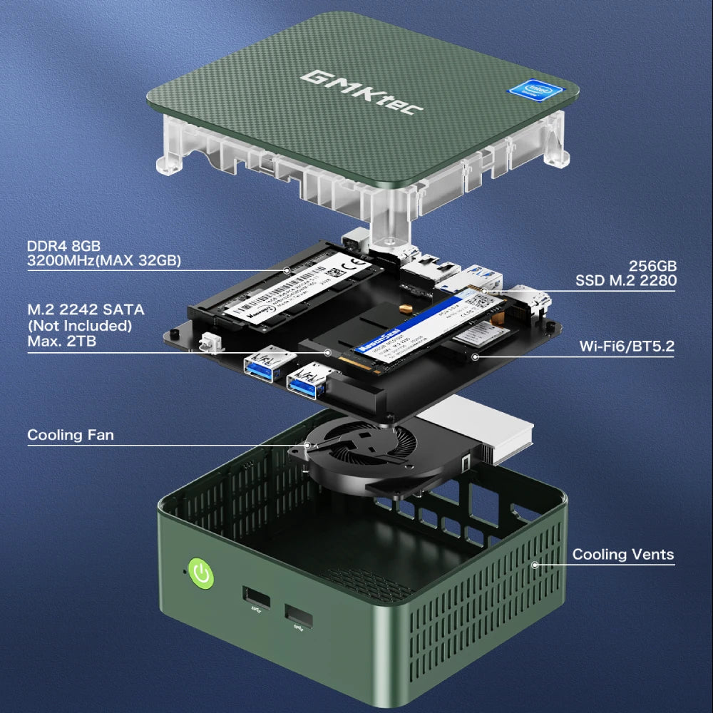 GMKtec G3 Mini PC Intel Alder Lake N100 Windows 11 Pro 8GB 16GB DDR4 256GB 512GB PCIe M.2 SSD WiFi 6 Bluetooth 5.2 Compact Desktop Computer