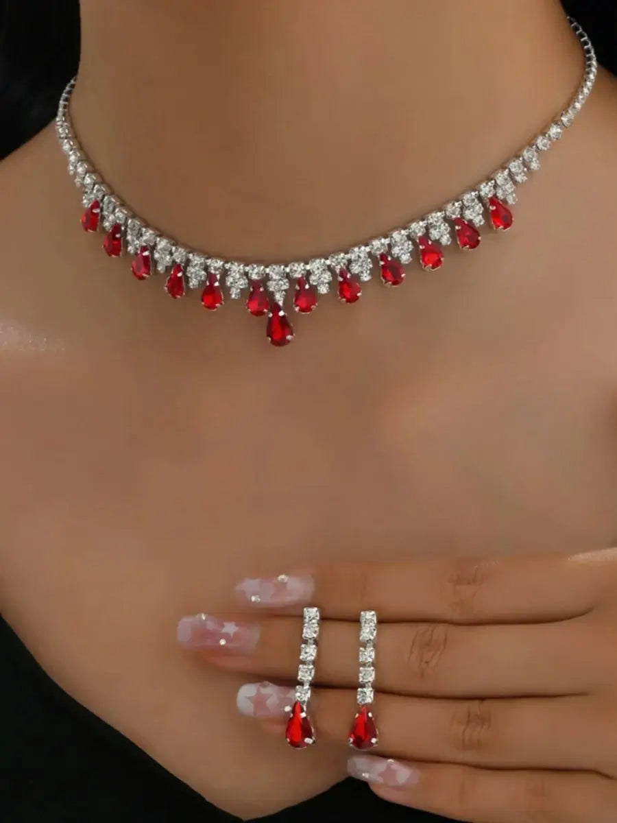 Elegant Women's Crystal Jewelry Set Necklace and Earrings for Wedding and Party