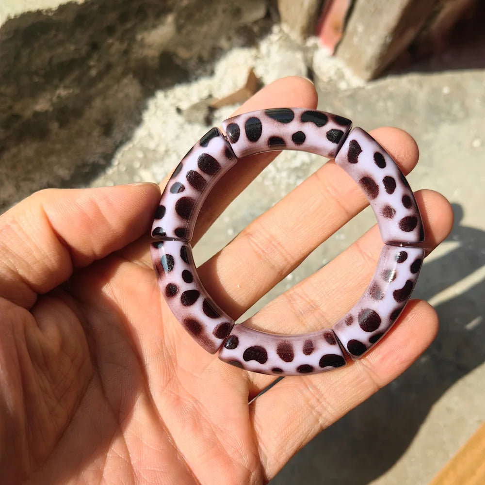 Vintage Leopard Print Acrylic Bamboo Stretch Bracelet for Women Fashion Jewelry 2025