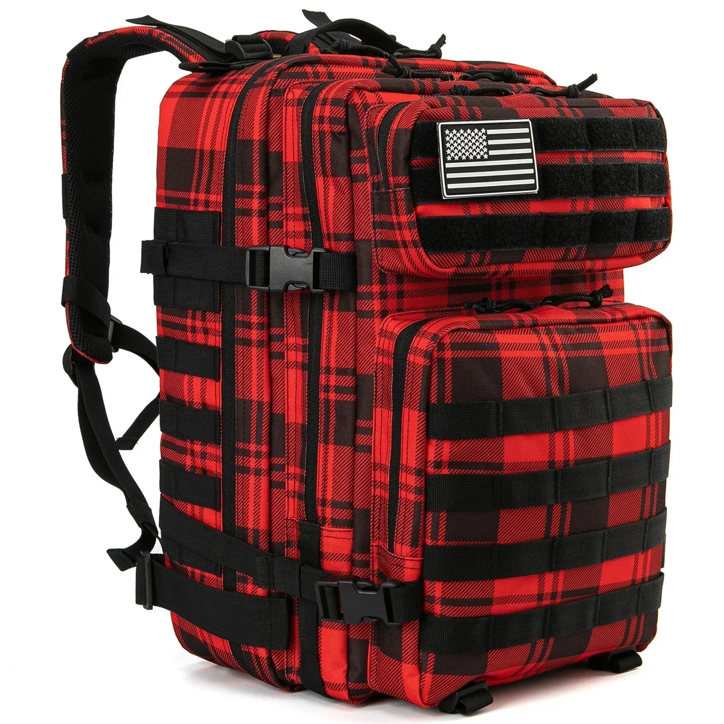 45L Large Capacity Tactical Backpacks for Men and Women Red Plaid
