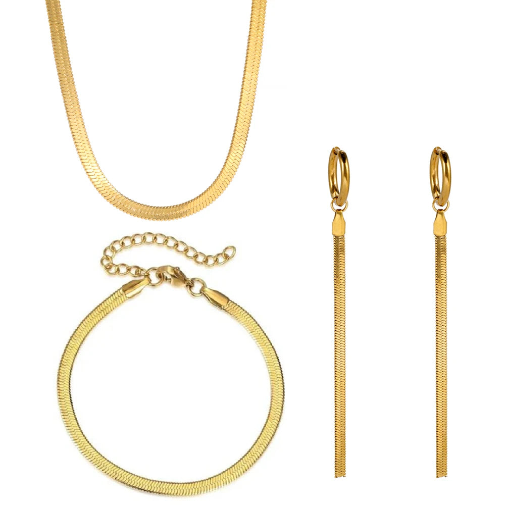 Hipee Lucky Snake Bone Jewelry Set for Women Stainless Steel Necklace Bracelet Earrings