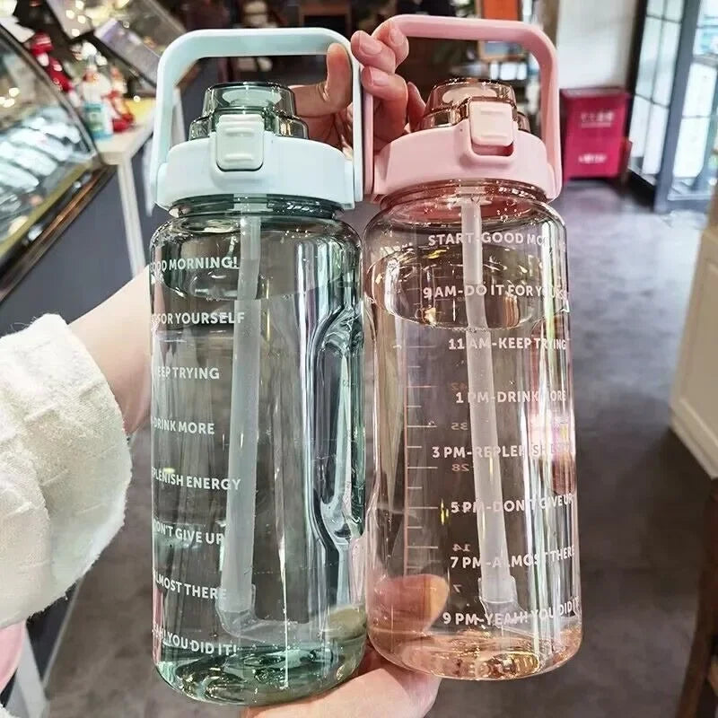 2 Liter Large Portable Water Bottle With Straw For Fitness