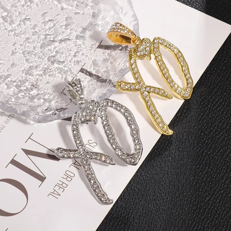 Cubic Zirconia Hip Hop XO Pendant Necklace for Men and Women