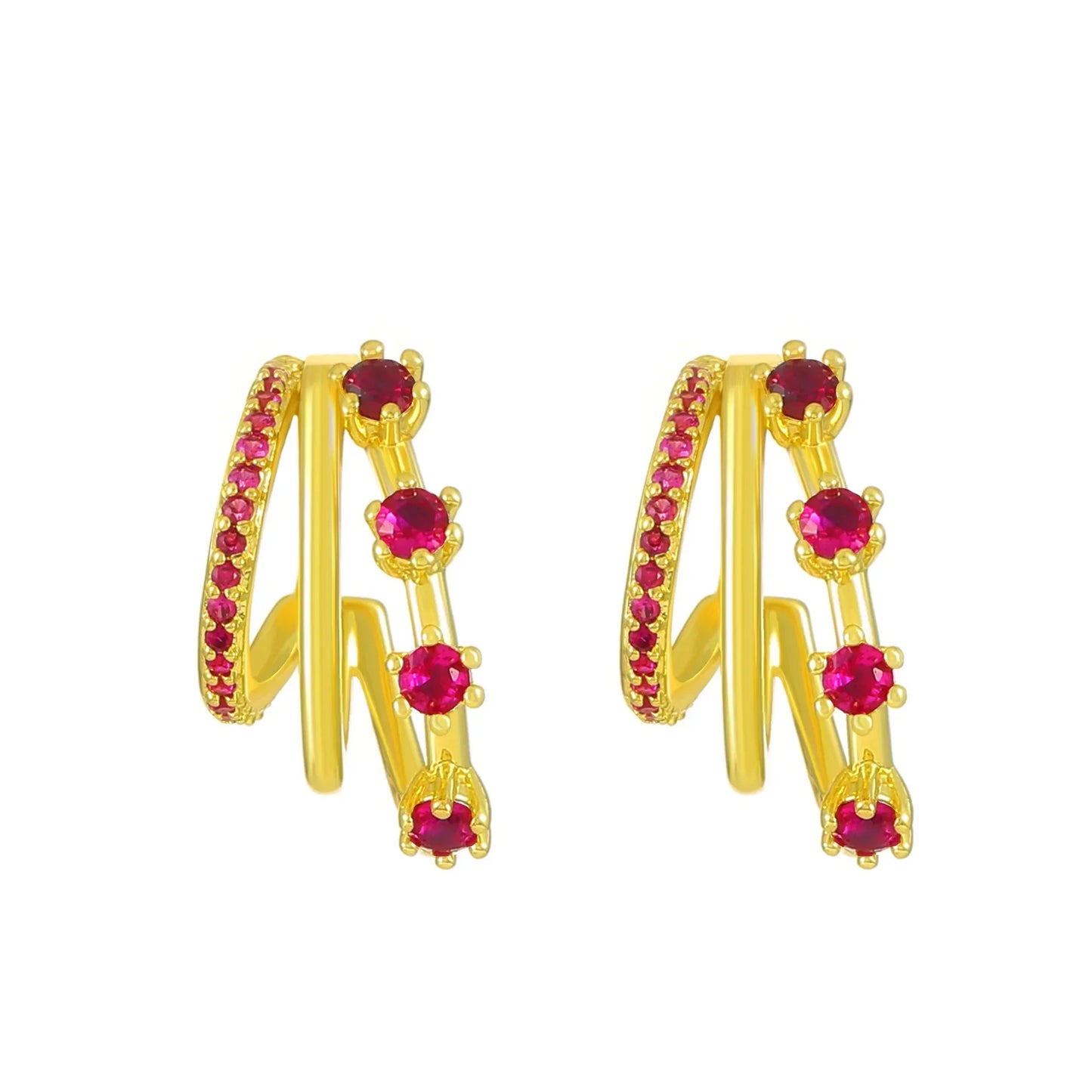 Rose Red Zircon Hoop Earrings for Women Minimalist Dangle Party Jewelry Trend 2025