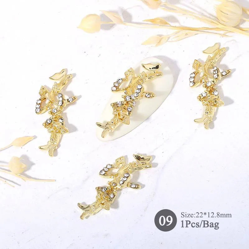 Elegant Gold Silver Metal Bowknot Nail Charm 3D Rhinestone Decor for DIY Manicure Art