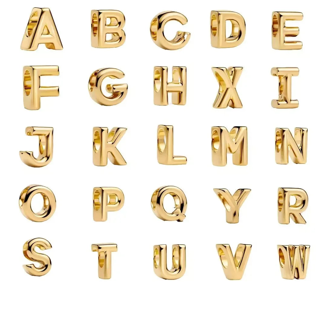 925 Sterling Silver Alphabet Beads Charm Set A to Z with Zircon for DIY Jewelry Making