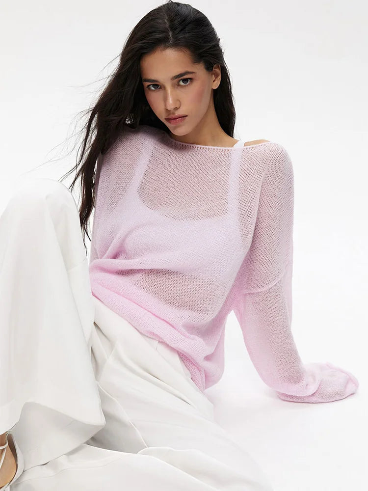 Transparent Knit Sweater for Women Loose Fit Cozy Autumn