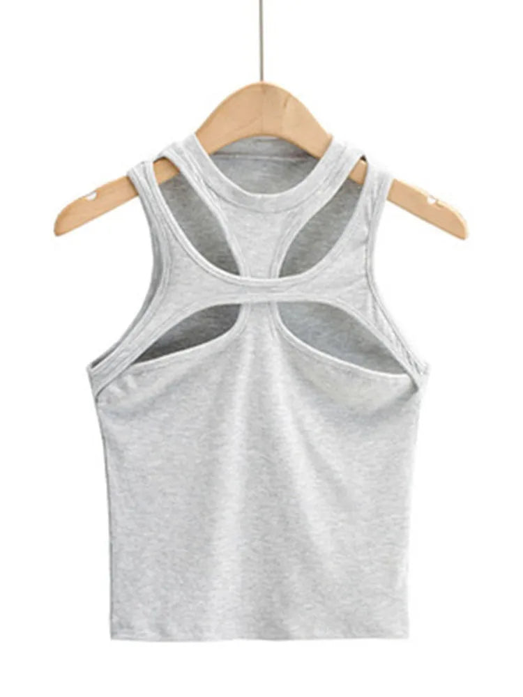 Girls Hollow Knit Tank Top Asymmetrical Round Neck Summer