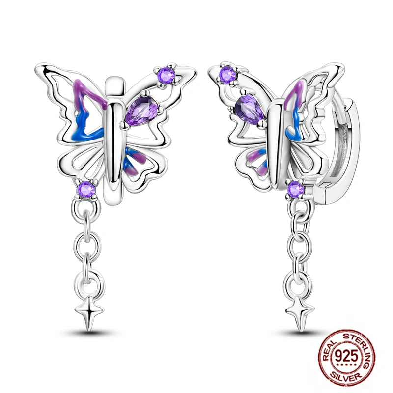 Blue Zircon 925 Sterling Silver Hoop Earrings Star Moon Butterfly Jewelry LTE483