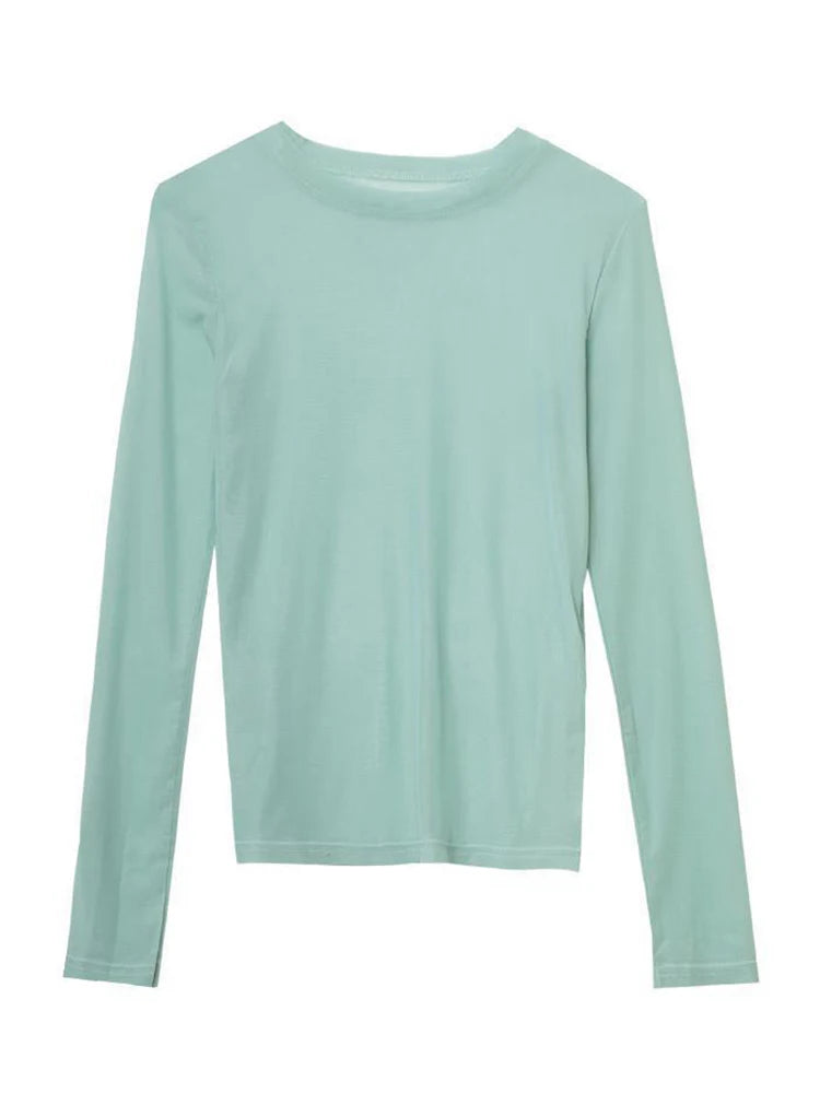 See Through Mesh Long Sleeve Top for Women Pink and Green
