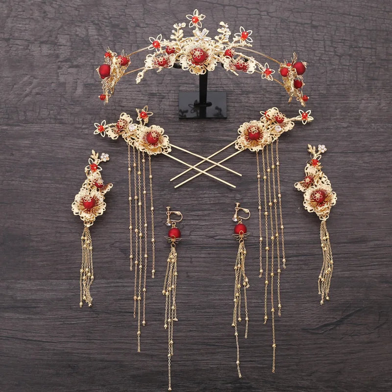 Elegant Women's Hanfu Hair Combs Set for Traditional Chinese Weddings - Bridal Headdress and Jewelry Pins