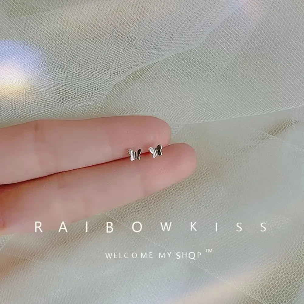 925 Silver Mini Stud Earrings for Women Heart Star Butterfly Dinosaur Design