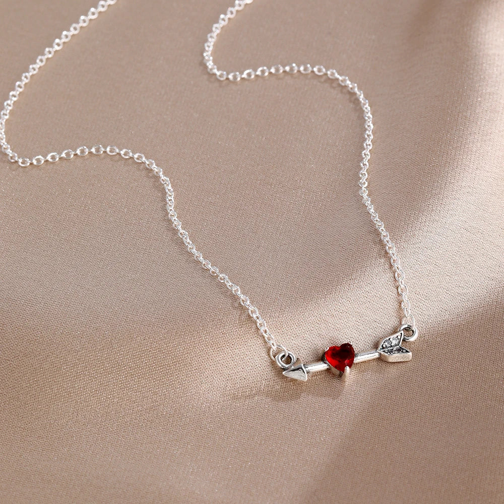 2025 European 925 Silver Pink and Red Heart-Shaped Necklace for Elegant Women