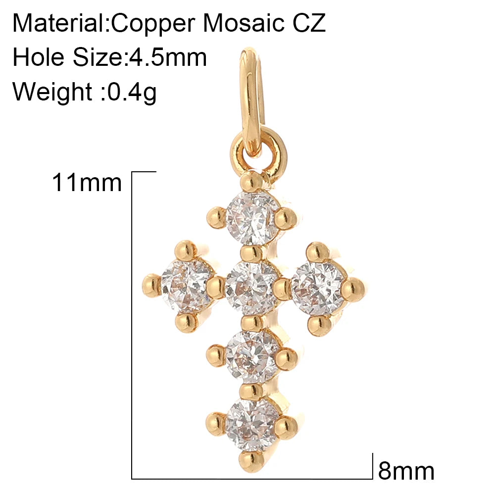 Gold Cubic Zirconia Cross Dangle Charms for Jewelry Making Necklace Bracelet Earrings