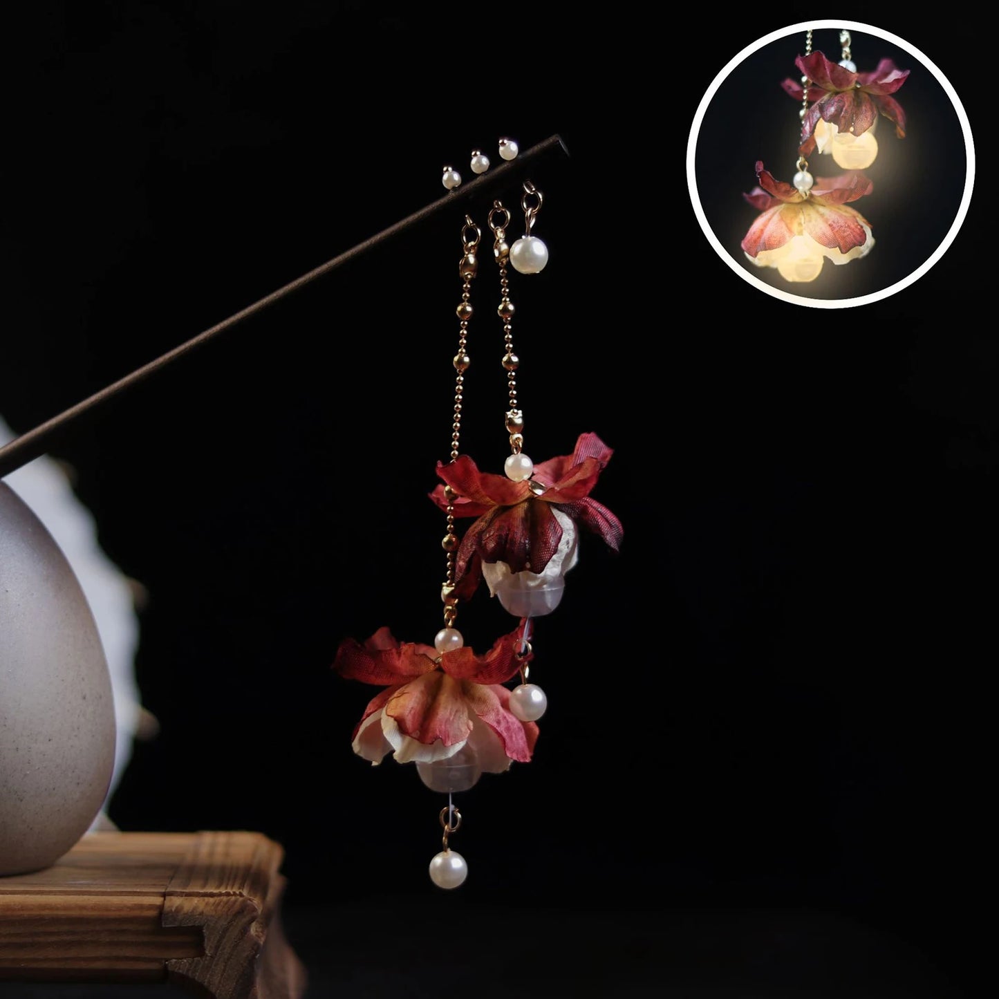 Vintage Luminous Tassel Hairpin Wooden Hanfu Hair Stick Elegant Chinese Headdress Gift