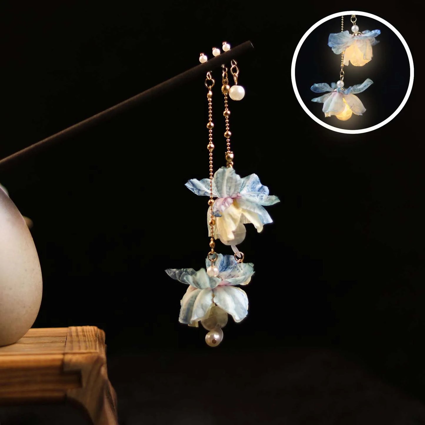 Vintage Luminous Tassel Hairpin Wooden Hanfu Hair Stick Elegant Chinese Headdress Gift