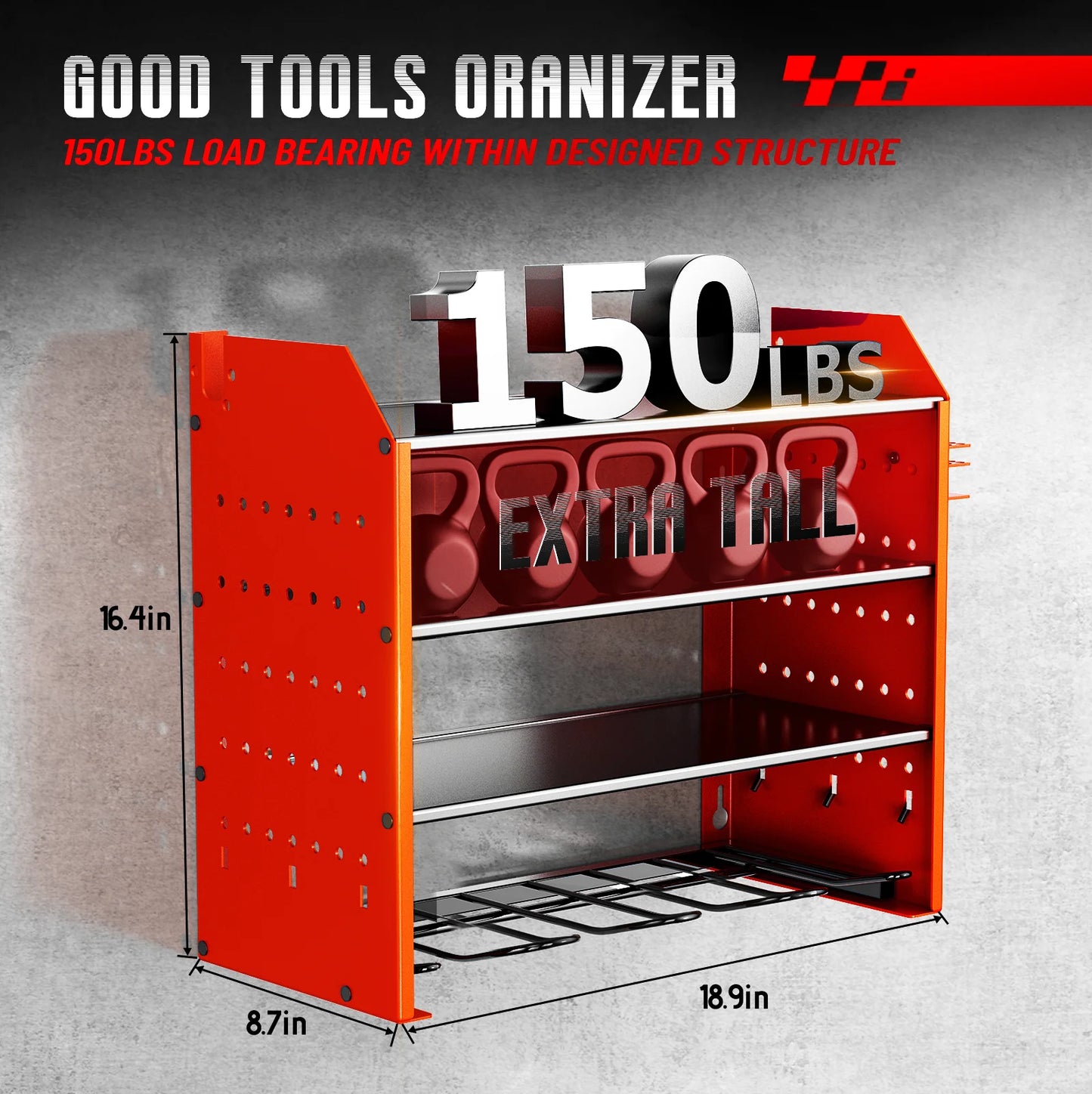 Heavy Duty Wall Mounted Power Tool Organizer with Battery Rack Pegboard and Multi Hooks