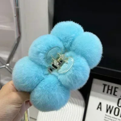 Korean Fashion Furry Hair Claw Clips For Women Set