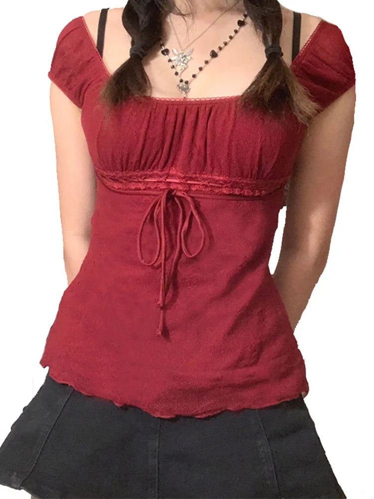 Off Shoulder Lace Top For Women 2000s Aesthetic Streetwear
