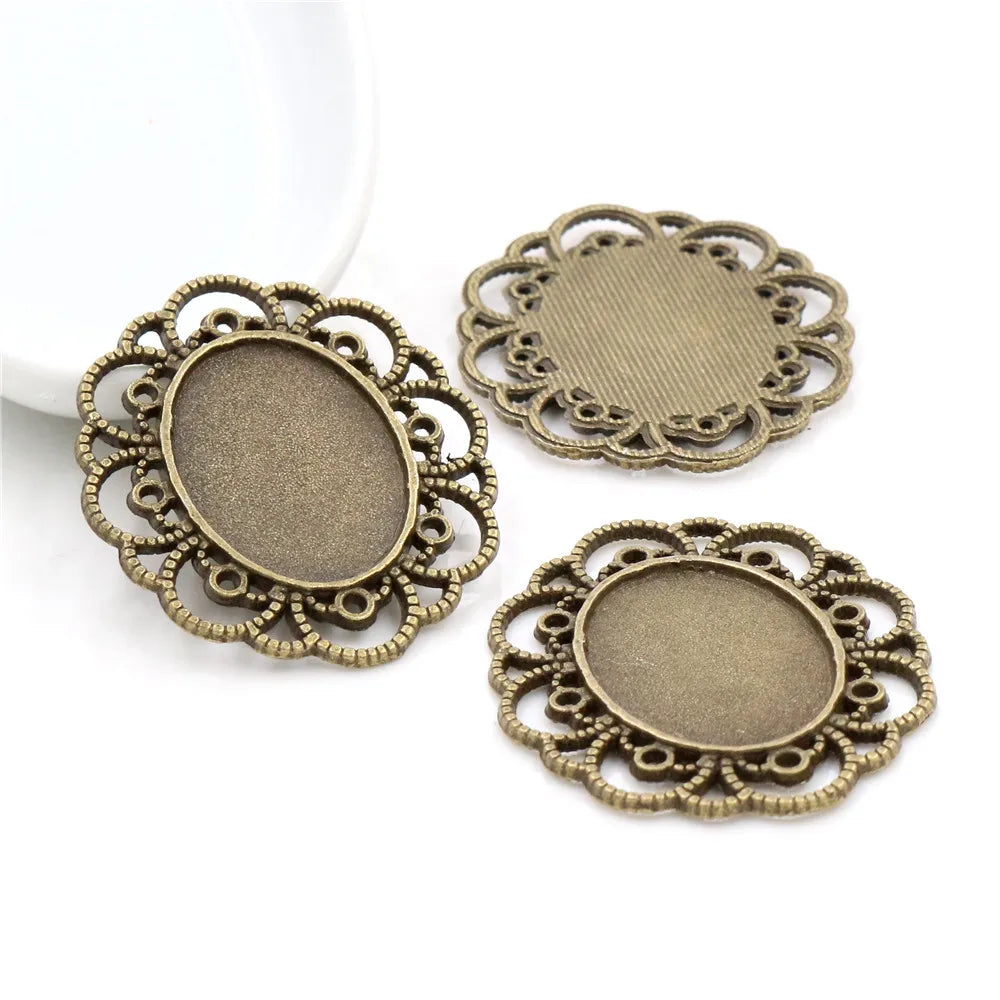 Antique Finish Cameo Cabochon Bracelet Setting Trays in Gold Silver Bronze and Rhodium 10 Pack