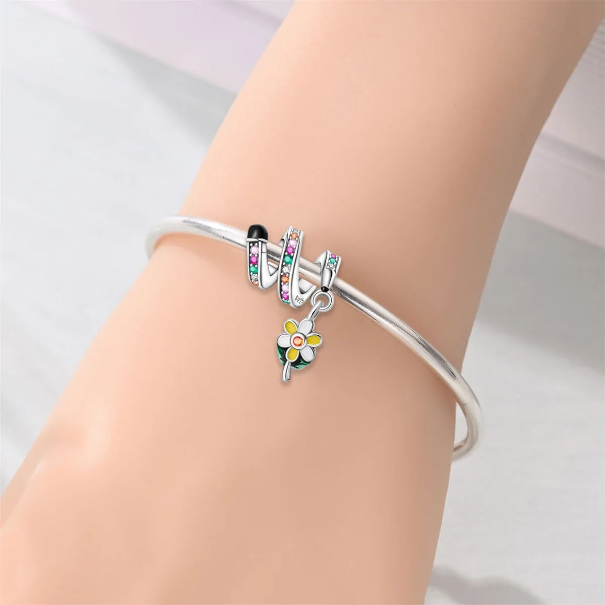 925 Sterling Silver Graduation Mortarboard Charm with Zircon Beads for DIY Bracelet Fine Jewelry Gift