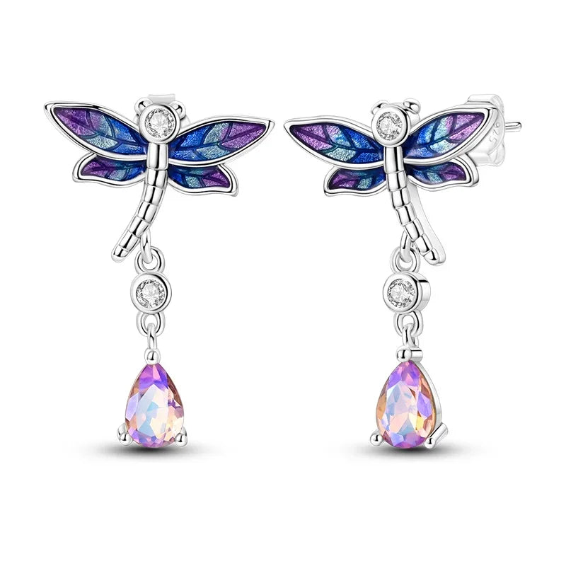 Luxury 925 Silver Pink Heart Pearl Butterfly Zircon Drop Earrings for Elegant Women