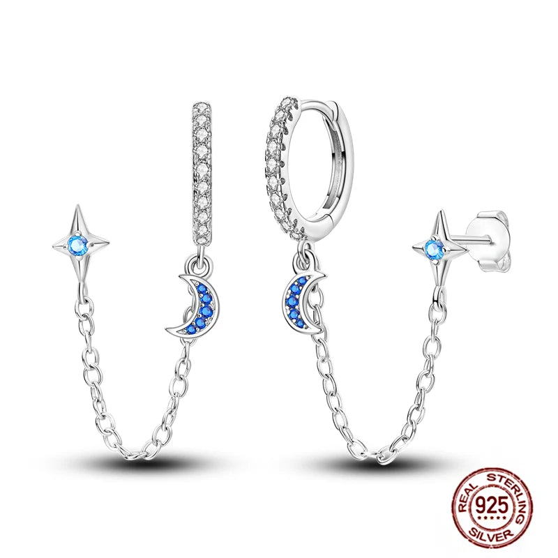 Blue Zircon 925 Sterling Silver Hoop Earrings Star Moon Butterfly Jewelry LTE252
