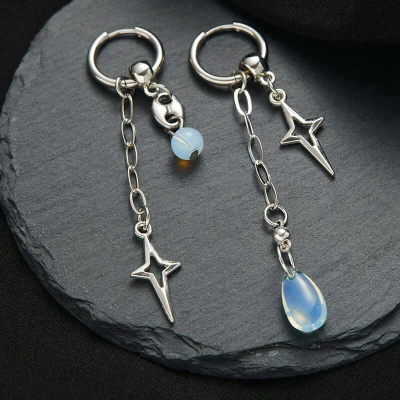 Gothic Fashion Rock Punk Cross Star Drop Long Earrings Y2K