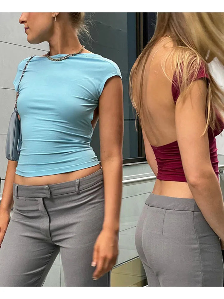 Backless Multiway Short Sleeve Cropped Slim Summer Top