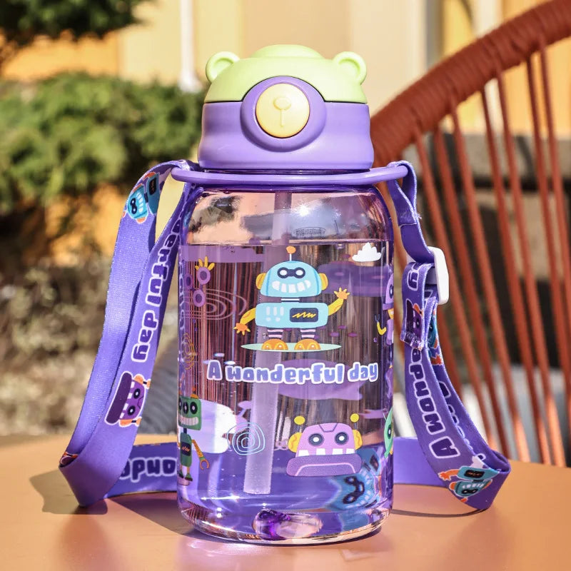 Kids Water Bottle With Straw And Handle Portable Reusable
