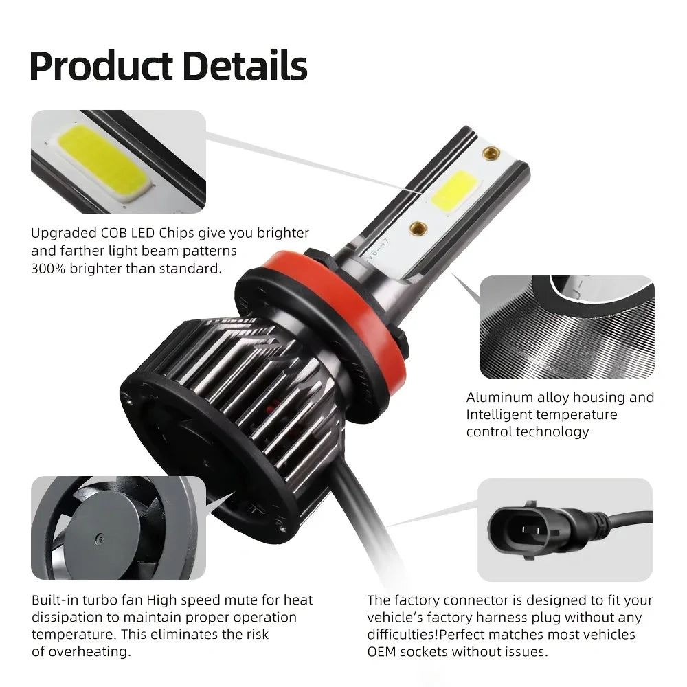 Heyword 160W 30000LM 6000K COB LED Headlight Bulbs Pair