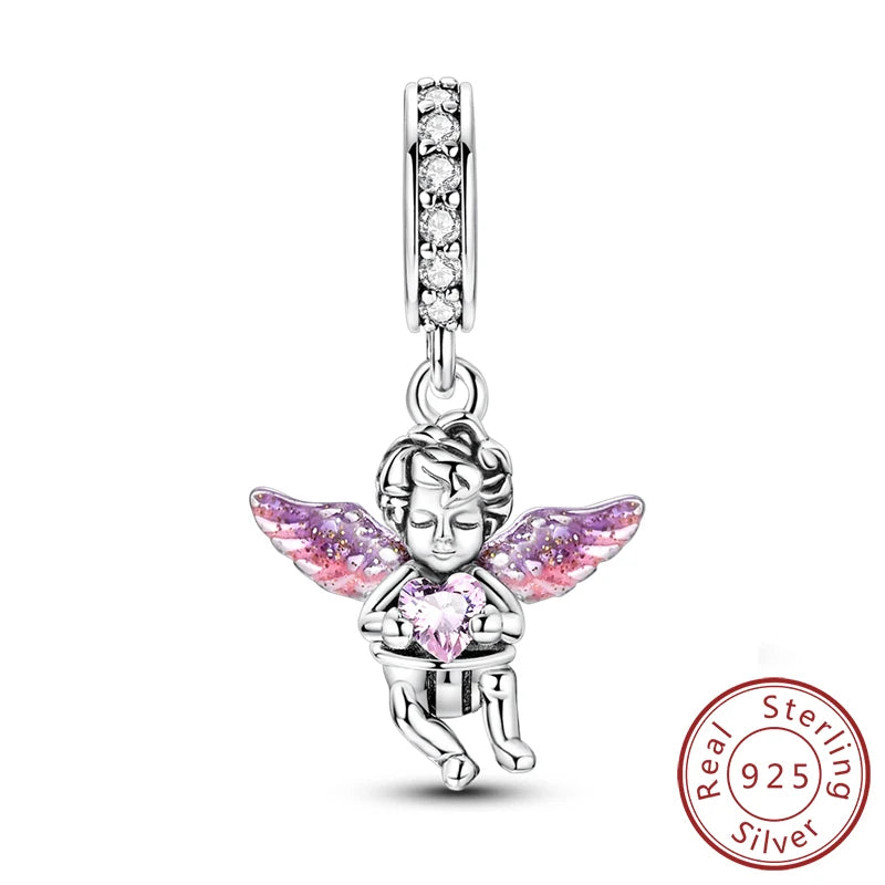 925 Sterling Silver Charms Pendant Set for Bracelets Angel Devil's Eye Fatima's Hand Cross Women's Jewelry Gift KTC1579