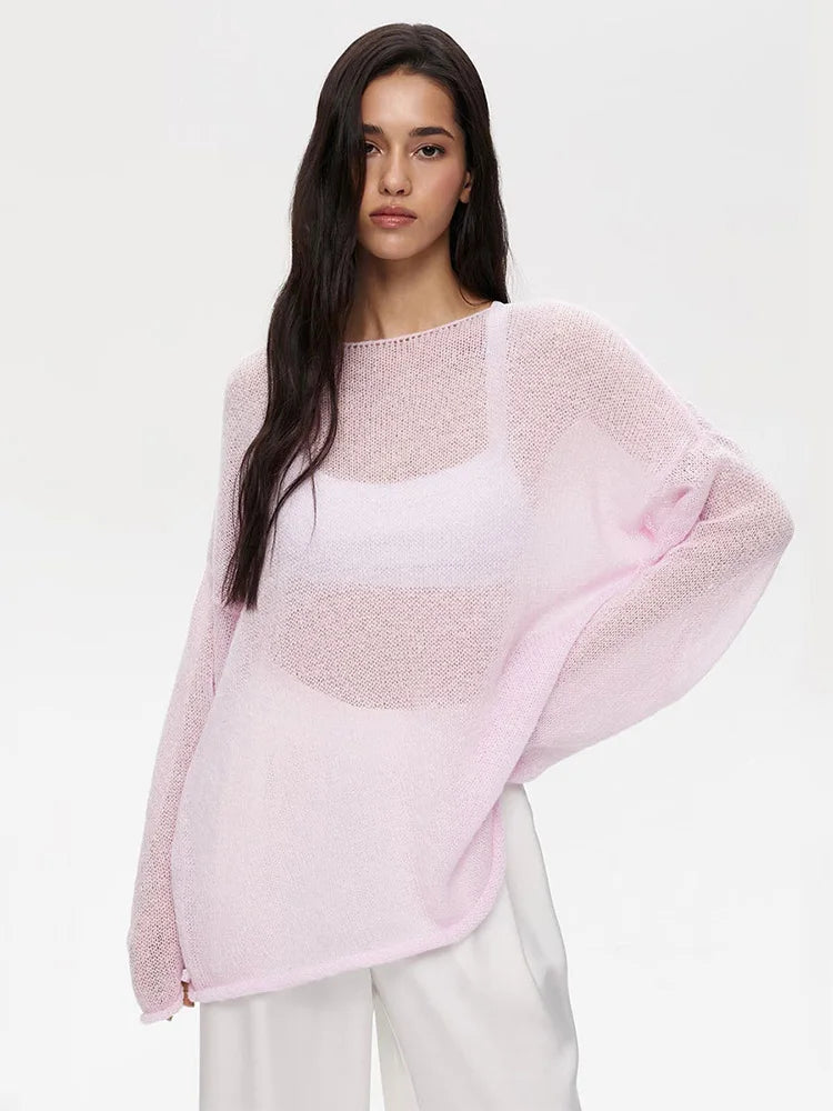 Transparent Knit Sweater for Women Loose Fit Cozy Autumn
