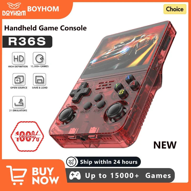 R36S 128GB Retro Handheld Game Console Red Linux 3.5 Inch IPS Screen Portable Pocket 10000 Games Gift For Boys