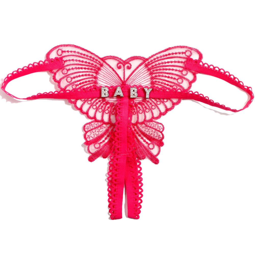 Personalized Butterfly Name Thong Set - Sexy Transparent G-String Lingerie for Women