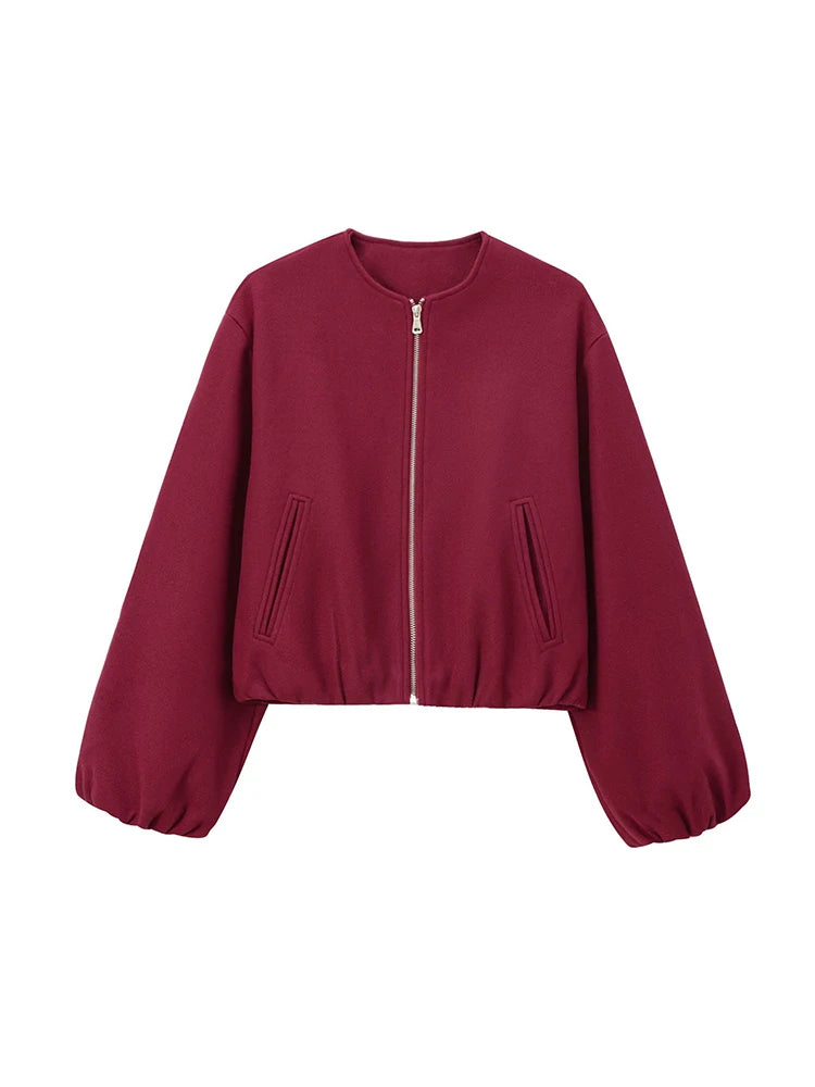 Soft Bomber Jacket For Women Front Zipper Long Sleeve Coat