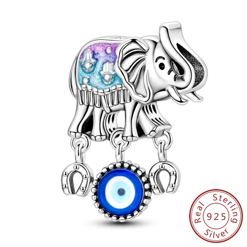925 Sterling Silver Charms Pendant Set for Bracelets Angel Devil's Eye Fatima's Hand Cross Women's Jewelry Gift KTC1582