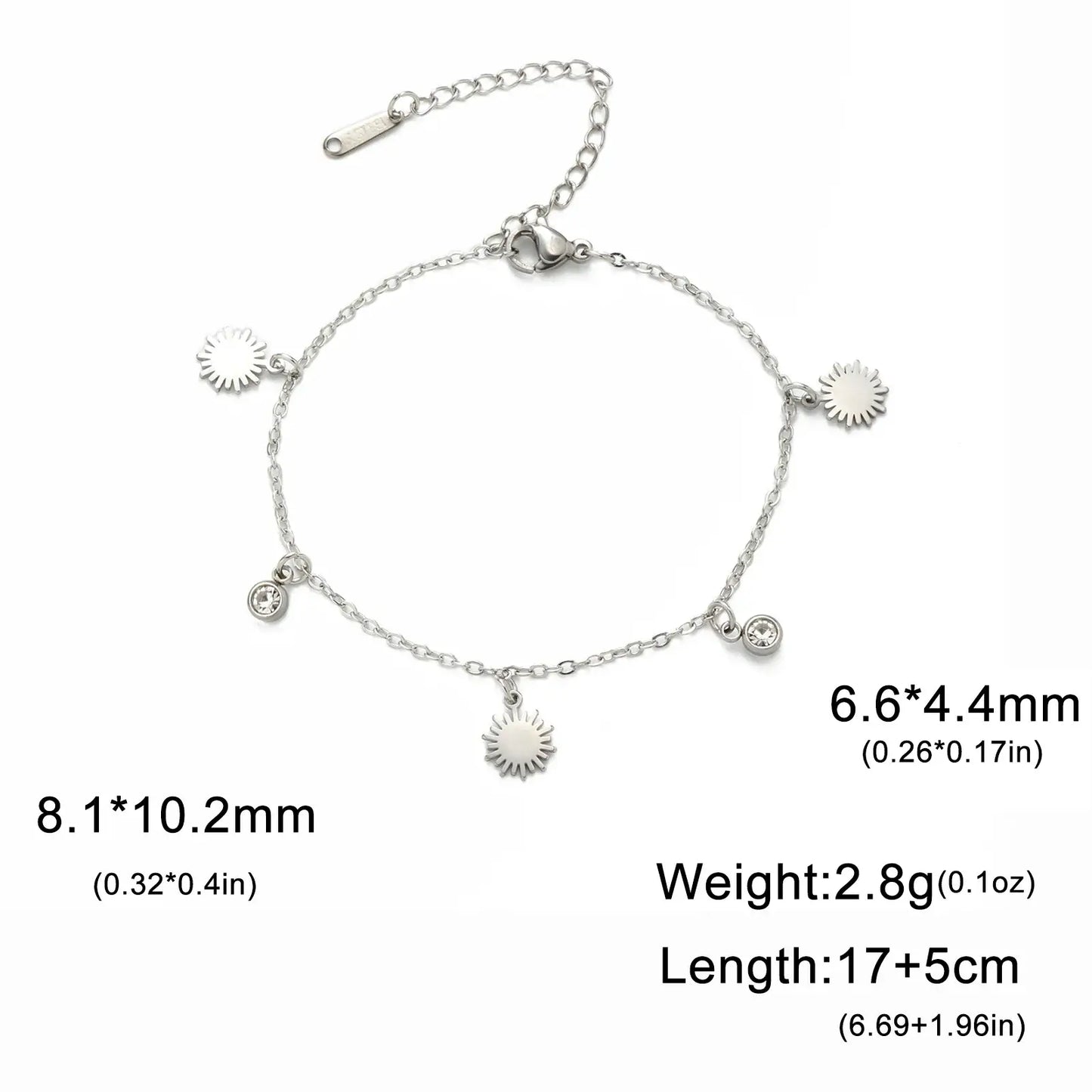 Skyrim Sun Zircon Charm Bracelet for Women - Stainless Steel Fashion Jewelry Steel 17-22 cm