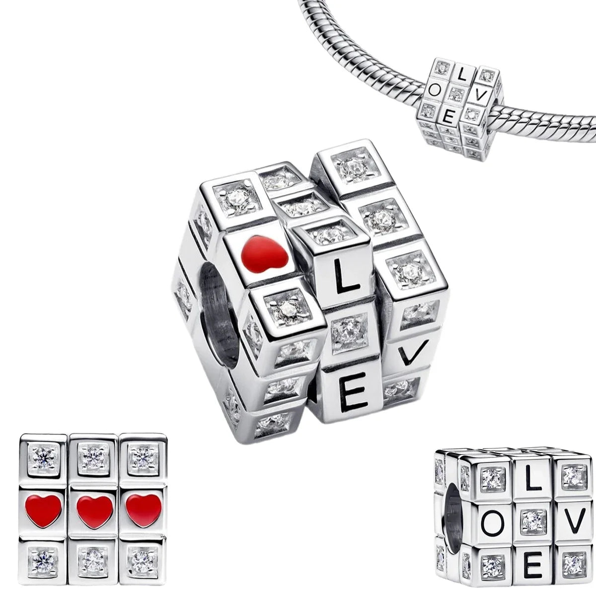 925 Sterling Silver Colorful Snowflake Heart Lock and Key Charms for DIY Necklace and Bracelet Jewelry Gifts
