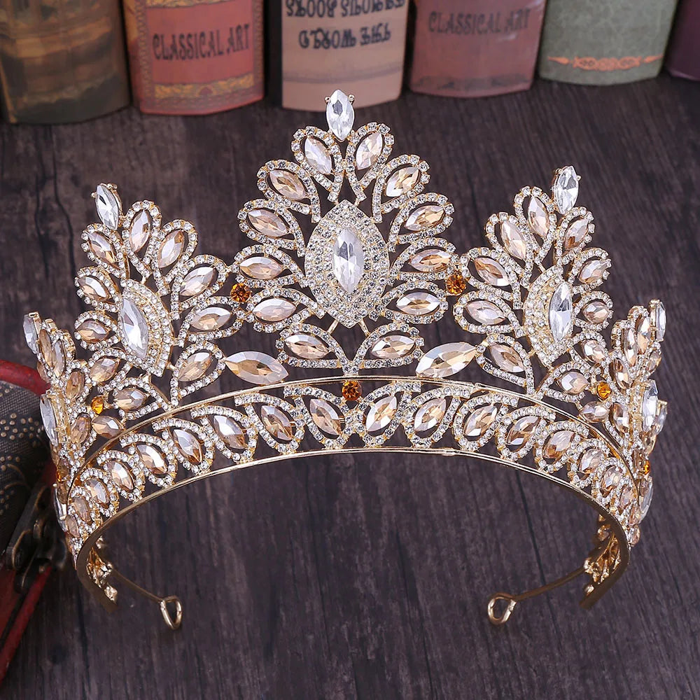 Luxury Bride Tiara - Baroque Crystal Crown with Rhinestones, Top-Rated Wedding Accessory Golden