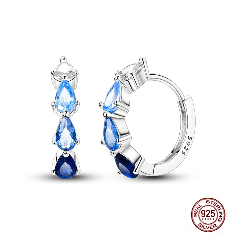 Blue Zircon 925 Sterling Silver Hoop Earrings Star Moon Butterfly Jewelry LTE394
