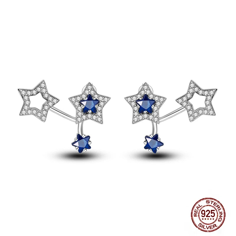 Blue Zircon 925 Sterling Silver Hoop Earrings Star Moon Butterfly Jewelry LTE345