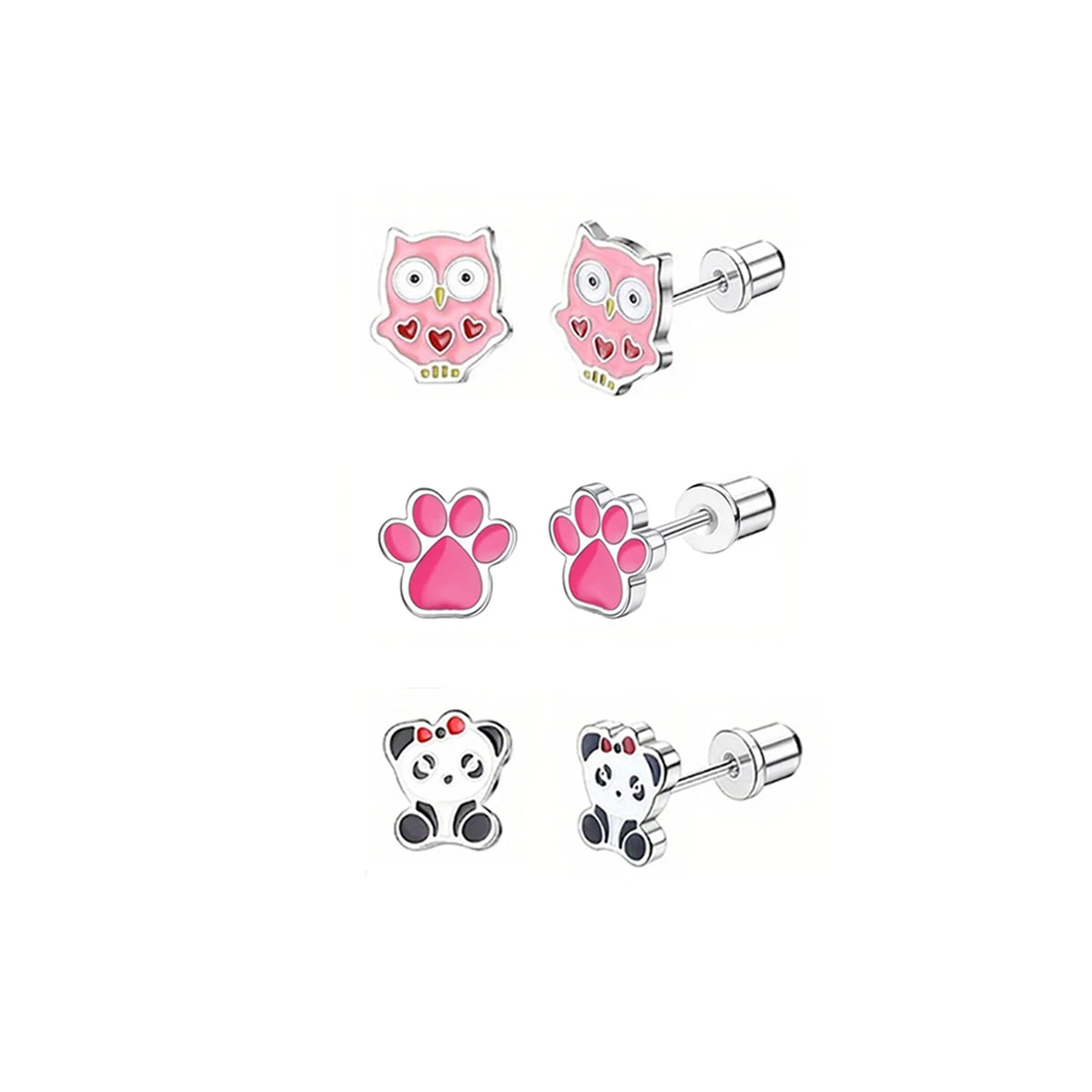 Charming Animal and Flower Stud Earrings Set for Girls with Secure Screw-Backs